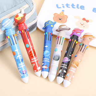 高颜值星球十色圆珠笔手账笔多色笔10色创意卡通头圆珠笔六一礼物