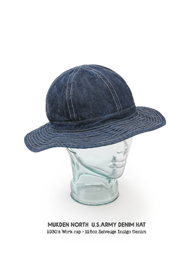 Mukden North 复古牛仔工作帽 渔夫帽男女户外赤耳丹宁防晒遮阳帽