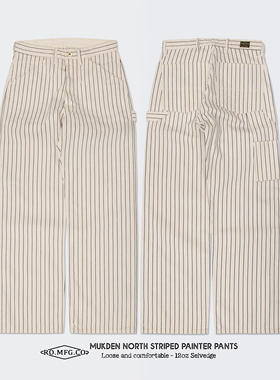 Ranger Overall 复古条纹宽松直筒多袋油漆工画家牛仔工作 工装裤