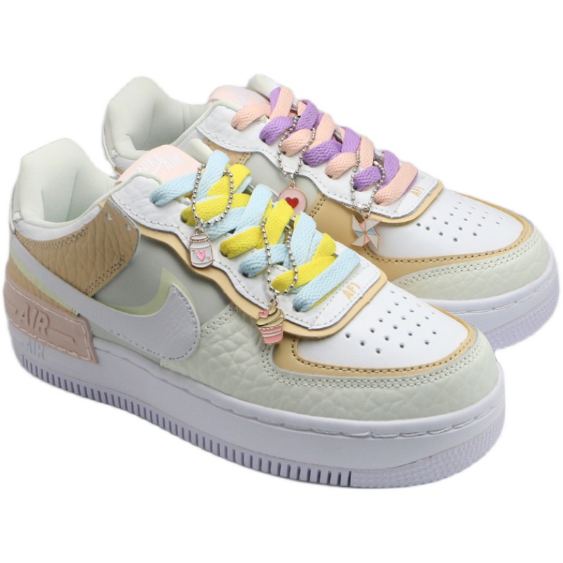 扁平运动鸳鸯鞋带黄樱花粉桂月色紫色拼接彩色定制af1空军一号