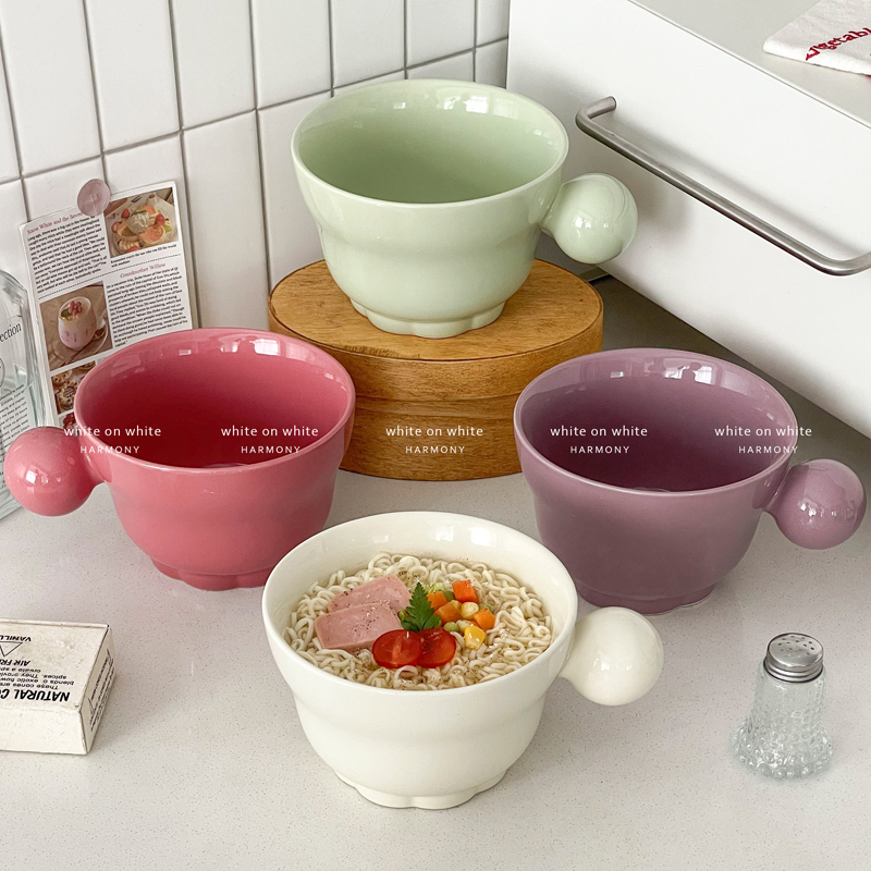 个人专用带手柄陶瓷泡面碗