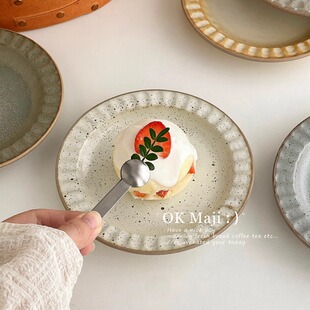 ins下午茶甜品盘高级感家用点心碟6寸蛋糕盘复古餐具陶瓷中古盘子
