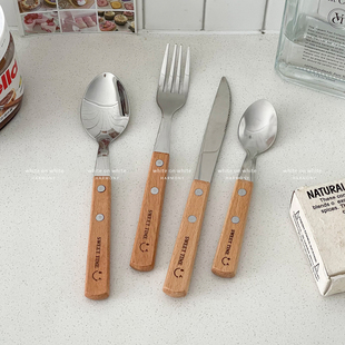 ins风刀叉家用不锈钢刀叉勺三件套牛排专用西餐餐具套装儿童刀叉