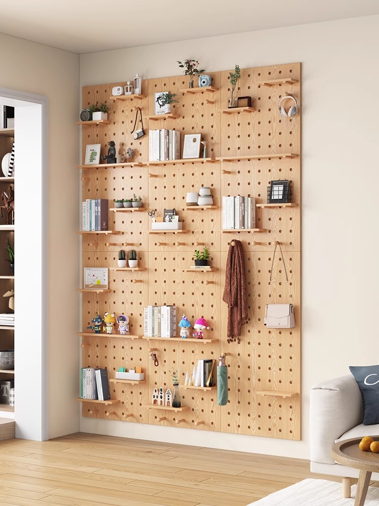 实木洞洞板定制入户玄关墙上置物架挂板钩配件隔板墙面展示收纳架