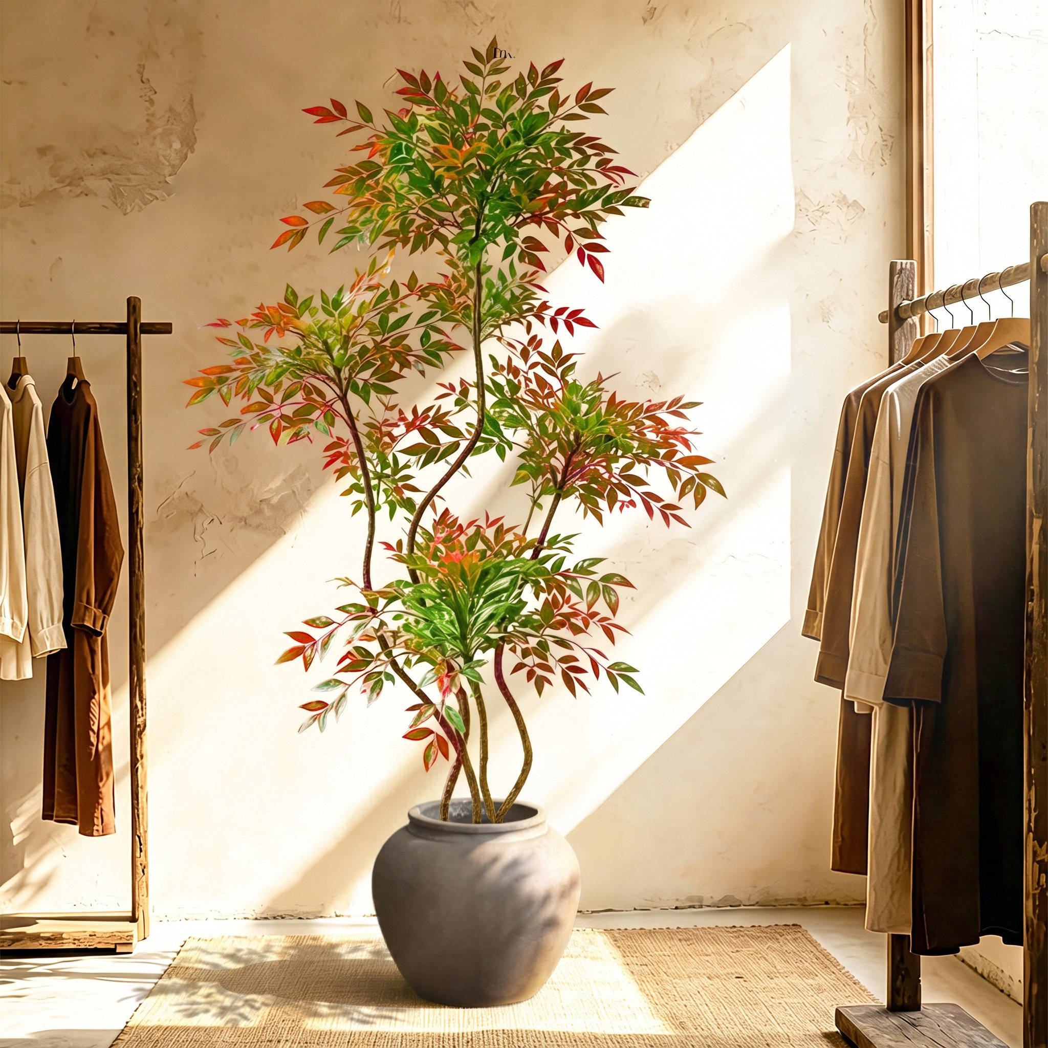 仿真绿植南天竹盆景室内服装店橱窗装饰高级仿生假植物盆栽摆件