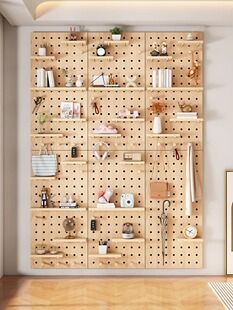 洞洞板墙上置物架造型墙面定制上墙置物板入户玄关实木免漆板架子