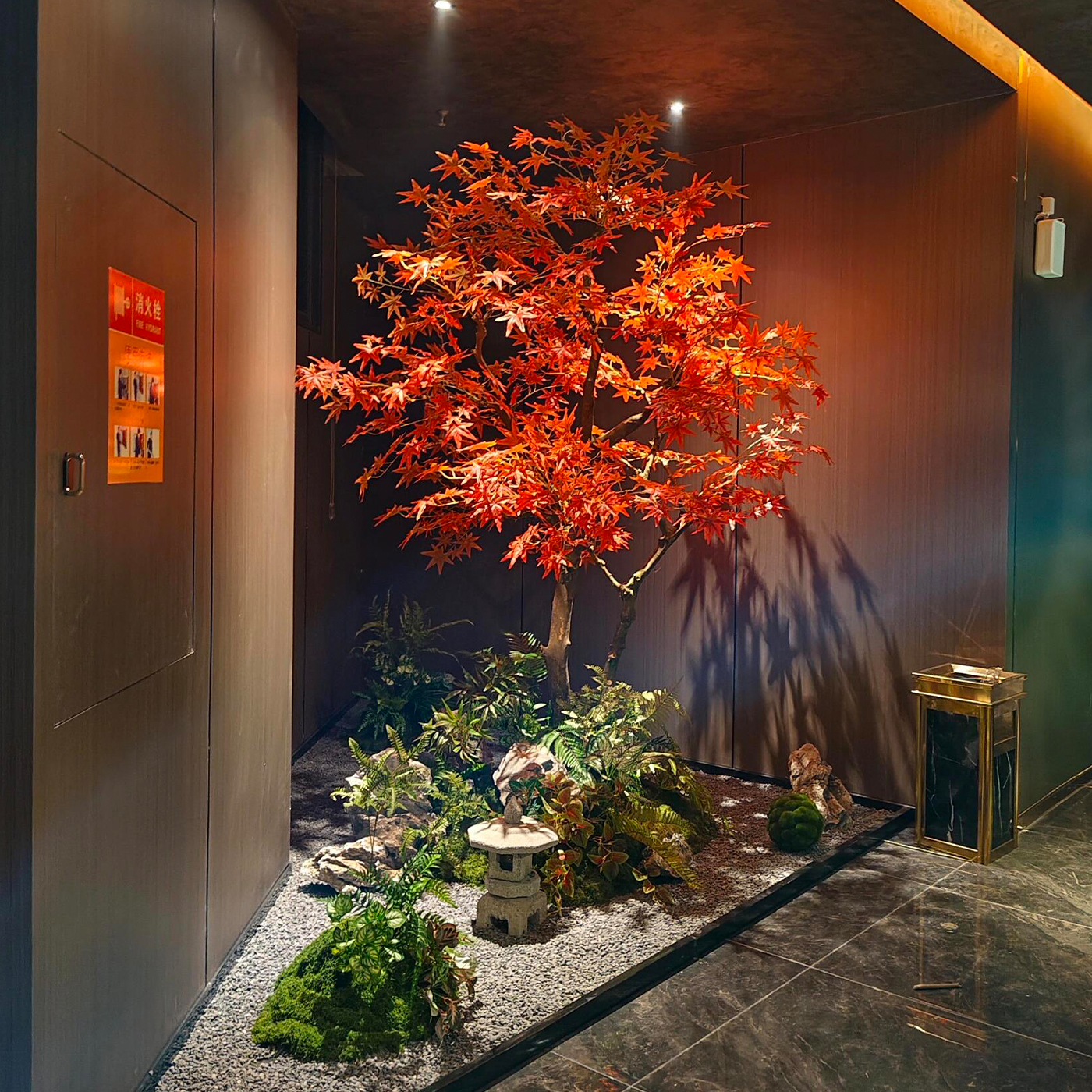 仿真枫叶树假绿植造景装饰室内楼梯下酒店餐厅大型落地景观摆件