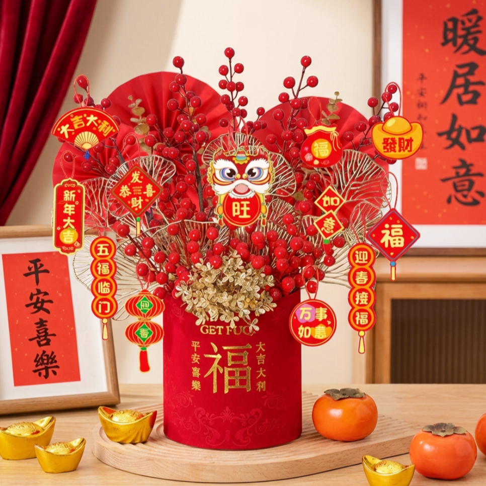新年福桶diy材料包抱抱桶花束摆件发财果年宵花装饰手工礼物花桶,家居饰品,装饰摆件,淘宝优惠券,粉丝福利购,淘宝优惠卷
