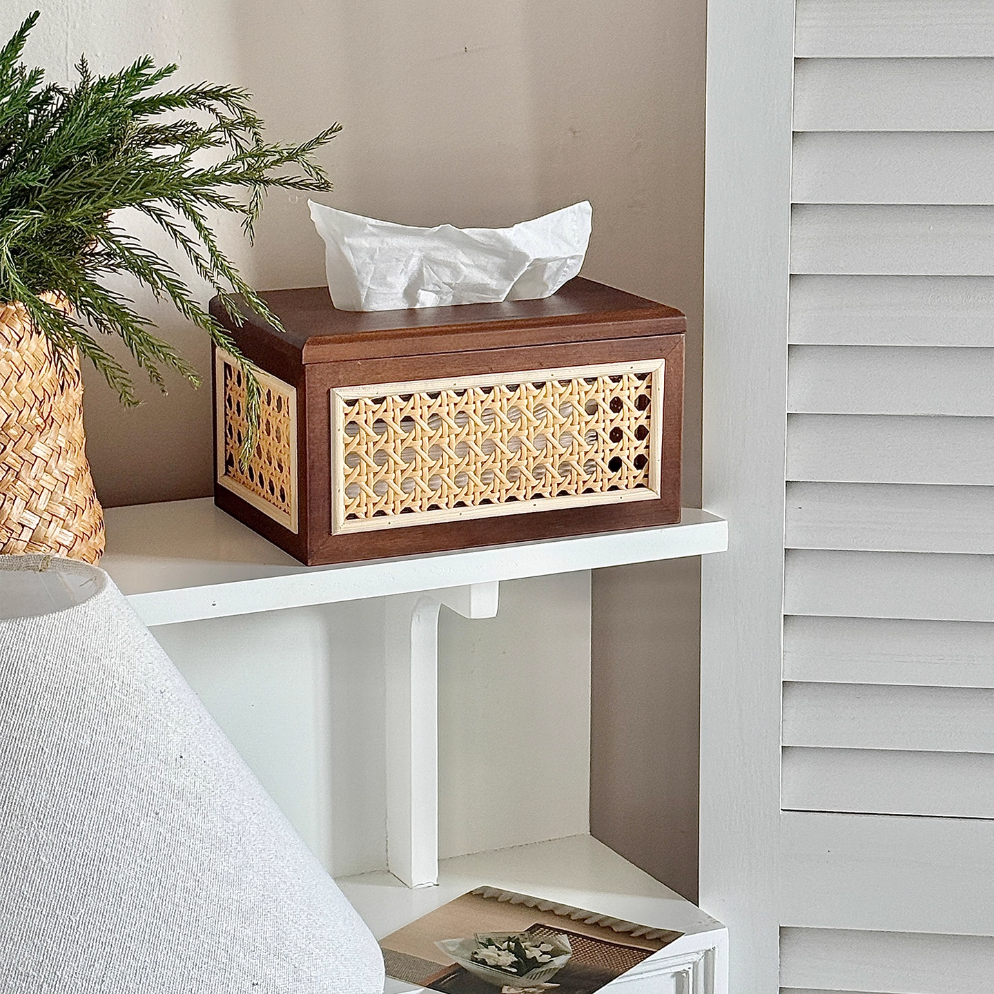 复古新中式家居实木藤编纸巾盒