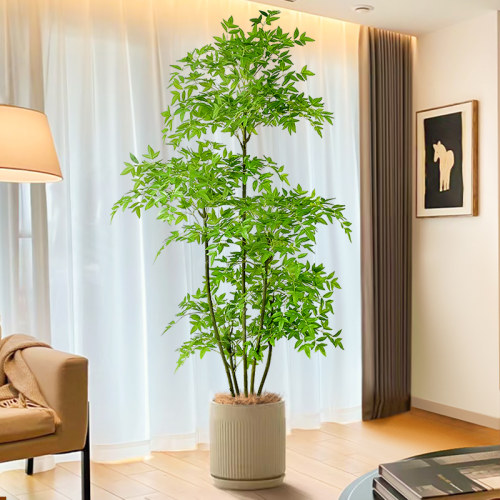 彷真绿色植物盆栽南天竹高端轻奢室内客厅落地装饰花大型彷生植物