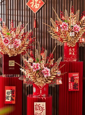 2026新年装饰马年商场店铺橱窗柜台春节过年氛围场景布置福桶摆件