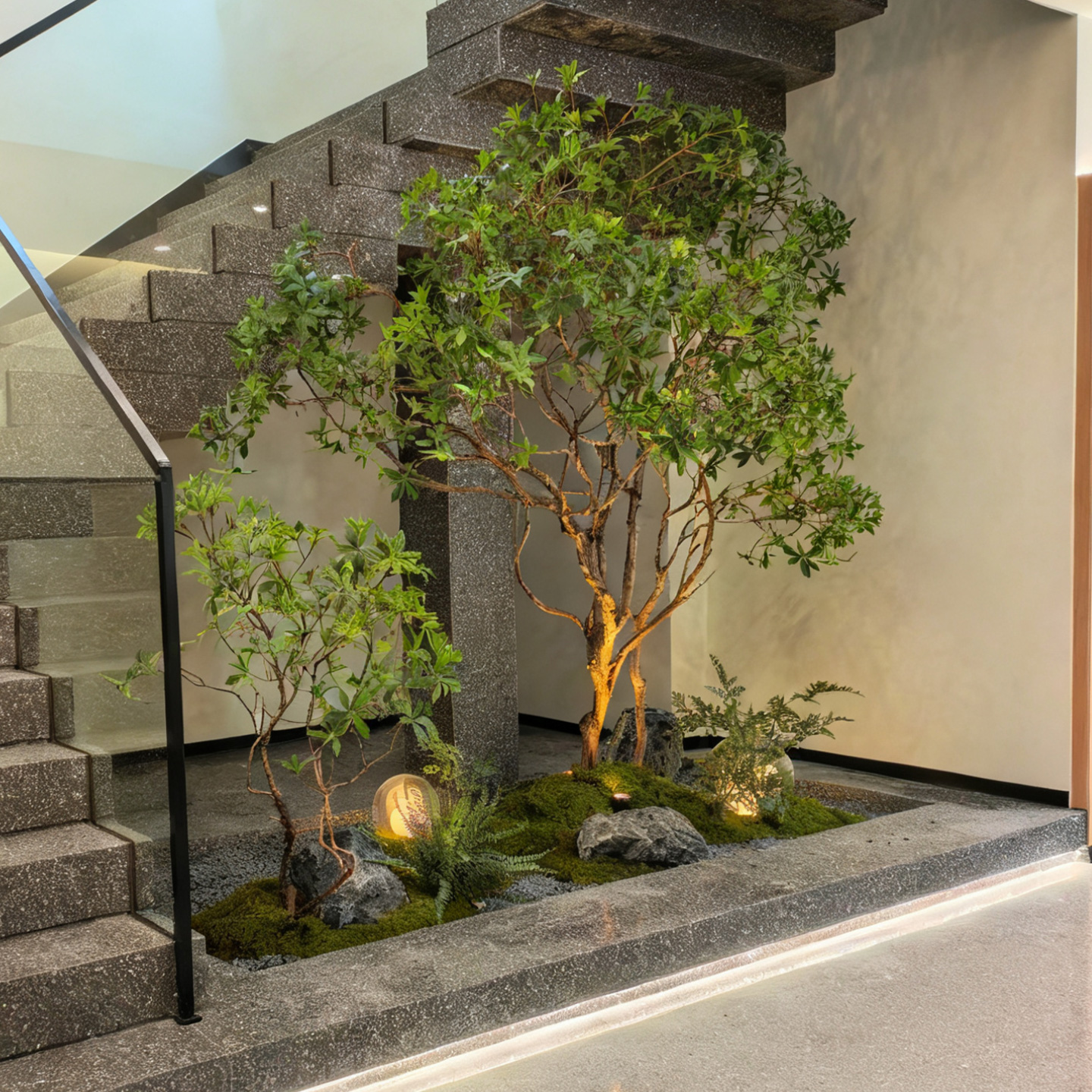 楼梯下造景仿真绿植阳台景观