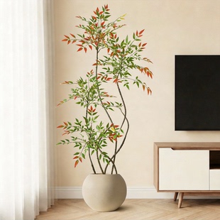 仿真绿植彩色南天竹高端轻奢室内客厅装饰大型仿生假植物落地盆栽