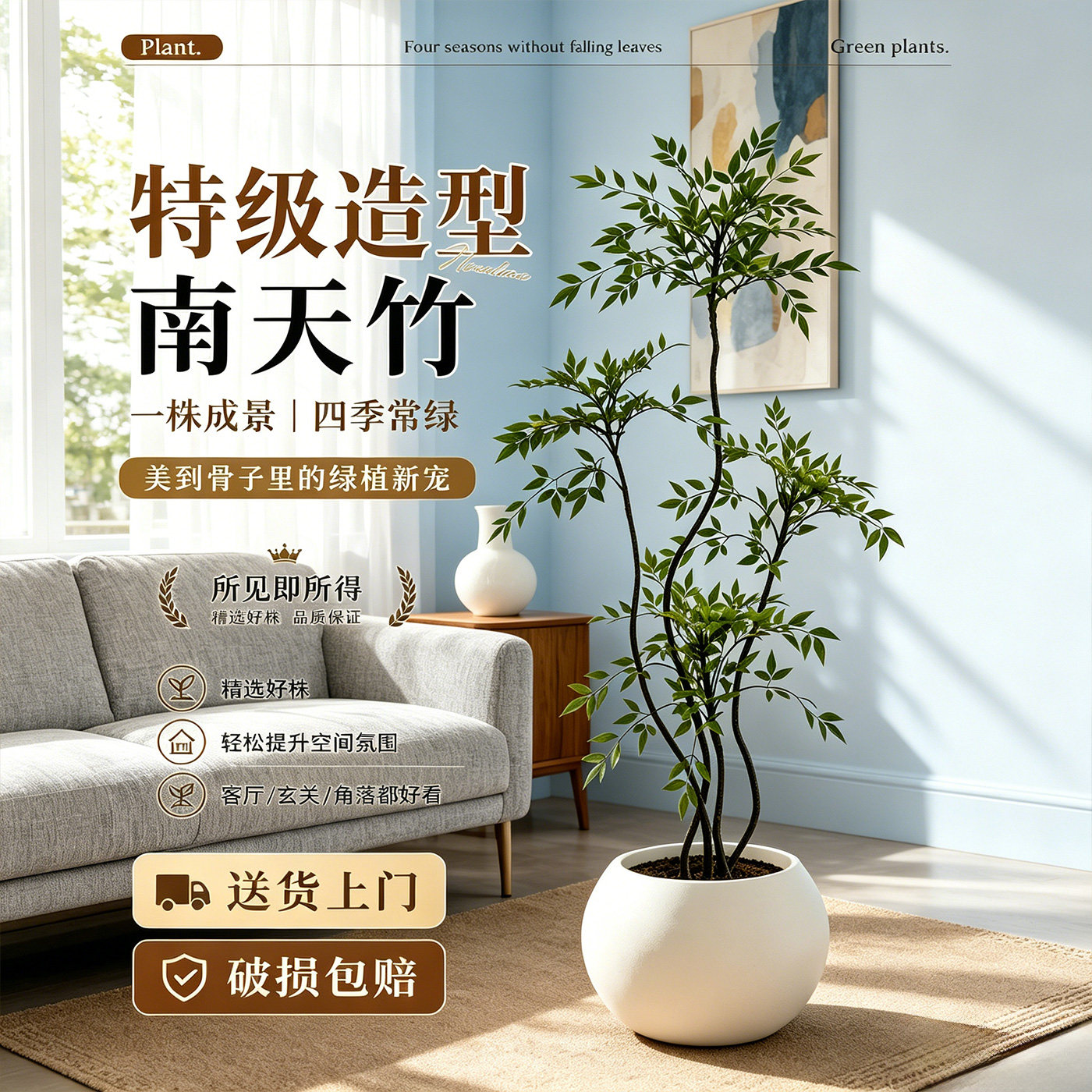 南天竹盆栽客厅大型植物绿植高级感真树办公室内高端落地大号盆景图片