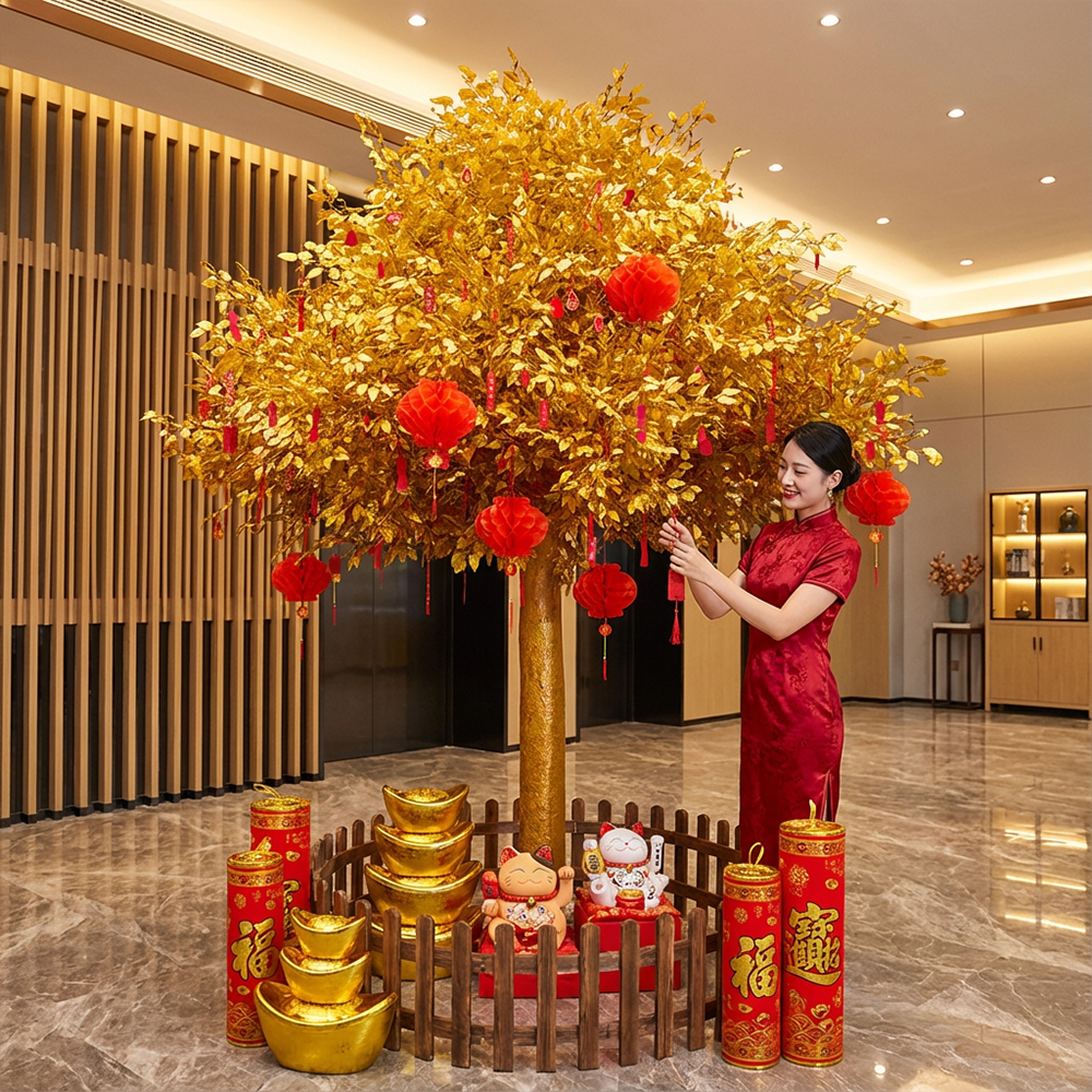 仿真金榕树摇钱树许愿树大型假树发财树新年红包树商场酒店装饰树
