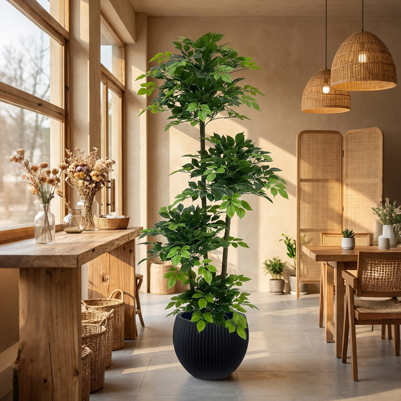 仿真绿植轻奢高端幸福树假树盆栽室内家居商铺假植物侘寂落地摆件