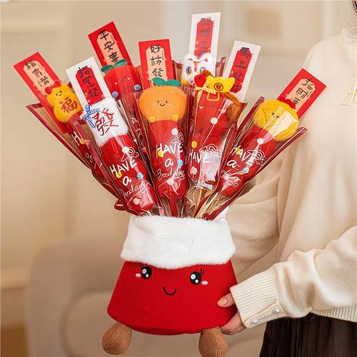 新年装饰摆件毛绒冰糖葫芦福桶
