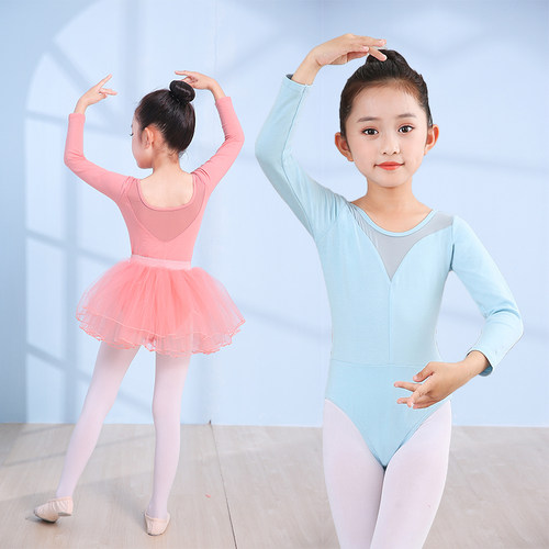 儿童舞蹈服女童前后拼网练功服