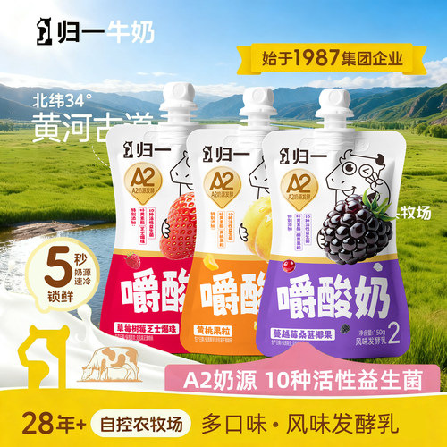 归一A2奶源益生菌风味发酵乳低温酸奶150g*12袋【7天内发货】