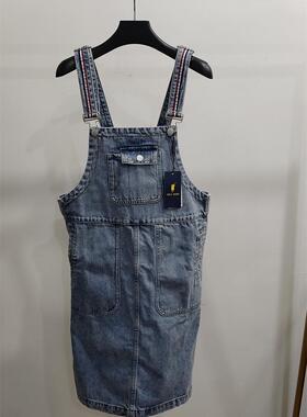 160码polosport专柜正品女装复古减龄牛仔背带裙AG8P32740191