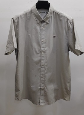 专柜正品GoldenBear金熊纯棉短袖衬衫米灰色衬衣 B8HA42270402