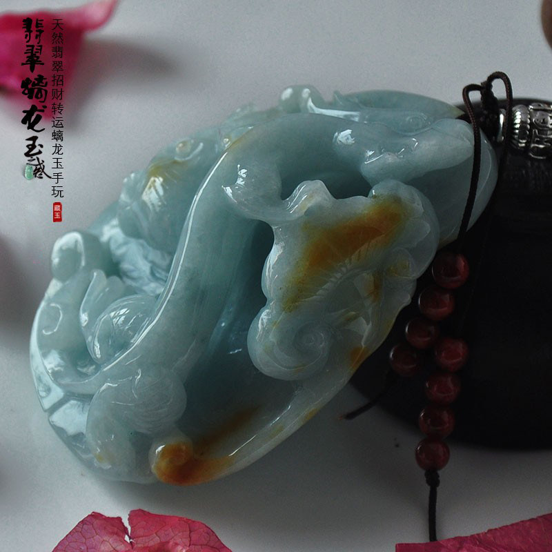 天然老坑A货翡翠玉龙祥龙草龙玉吊坠男款女款手玩项链玉坠带证书
