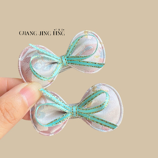 新中式蝴蝶结迷你装发夹女宝宝发卡百天周岁礼服汉服唐装头饰对夹