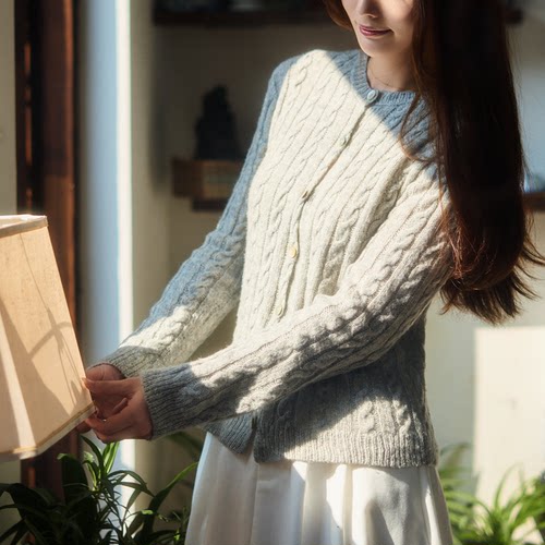 编织人生牦牛绒麻花开衫材料包