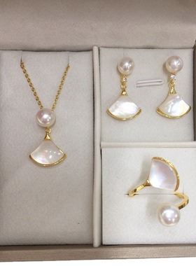 新款轻奢高级感戒指天然海贝母淡水珍珠开口戒指大小可调节指环