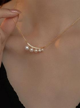 天然珍珠平衡木渐变微笑项链高级饰品礼物时尚轻奢百搭锁骨链