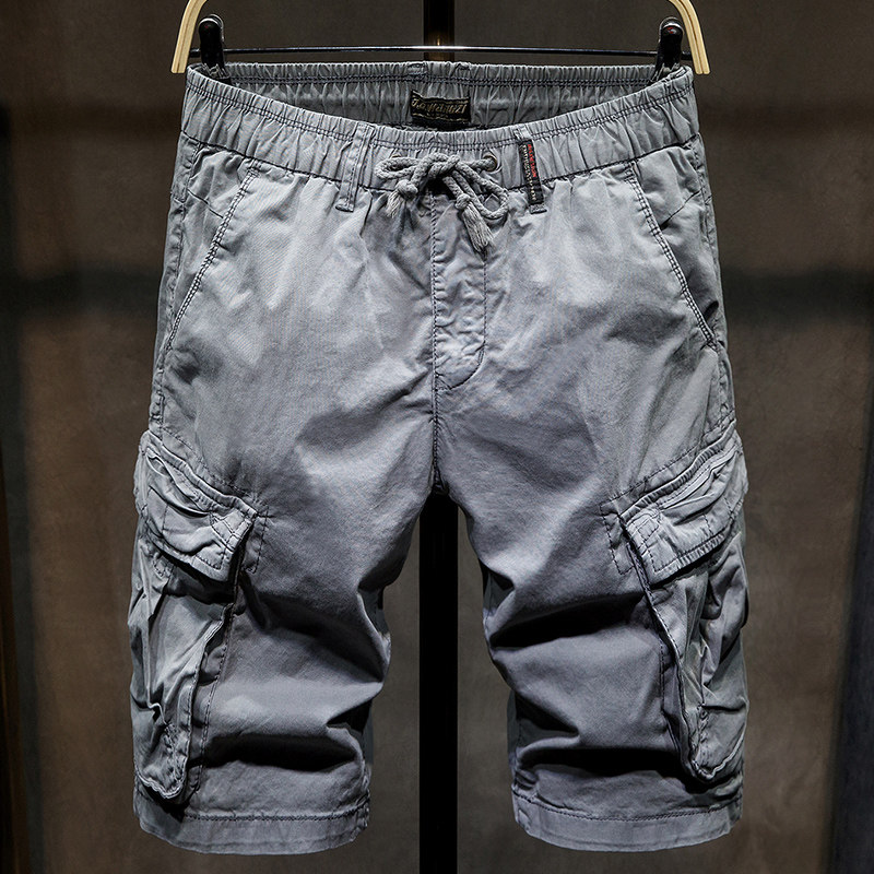 工装短裤男士2021年新款夏季薄款休闲短裤男外穿松紧腰五分裤潮牌