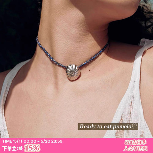 高品质*褶皱贝壳金线编绳项链