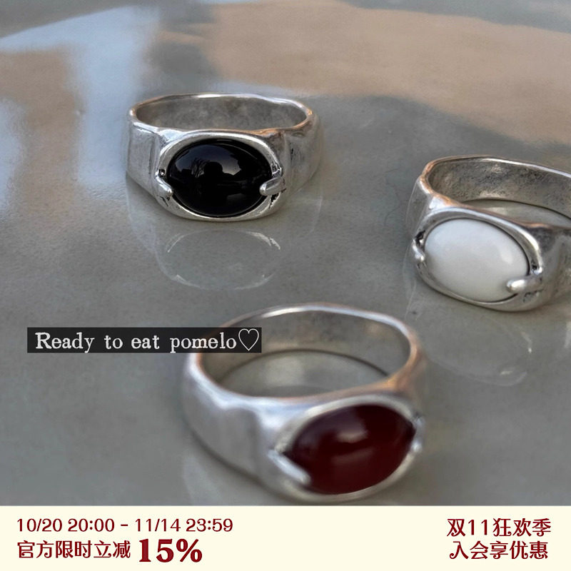 RTEP 高版本*小众古银玛瑙玉石设计感叠戴戒指复古高级感百搭指环