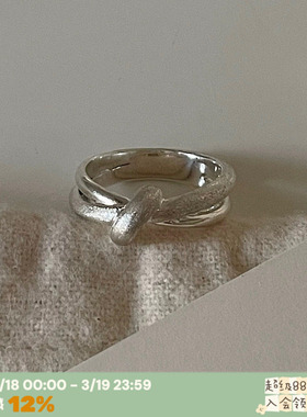韩国ins结绳镀925银双层精致戒指