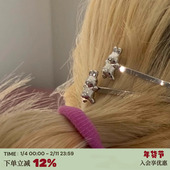 RTEP 小众设计师ins可爱趴趴兔子银色高级感发夹一字夹刘海夹边夹