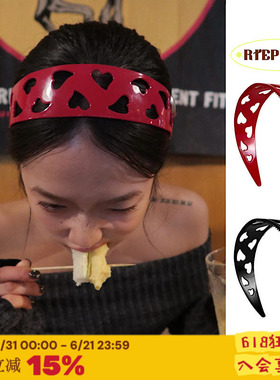 RTEP 加厚板材宽边HEART爱心镂空红色黑色发箍复古小众设计感发饰