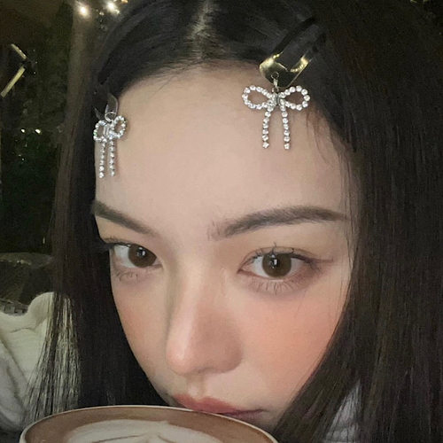 韩国ins银色蝴蝶结可爱镶钻发夹