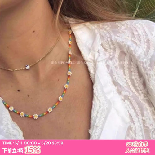 emily泫雅风彩虹瓷珠编织项链