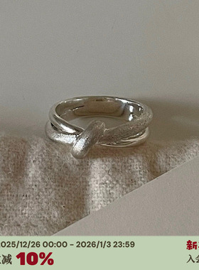 韩国ins结绳镀925银双层精致戒指