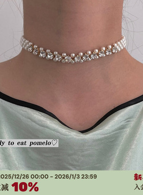 白松石珍珠带钻镶嵌编织choker