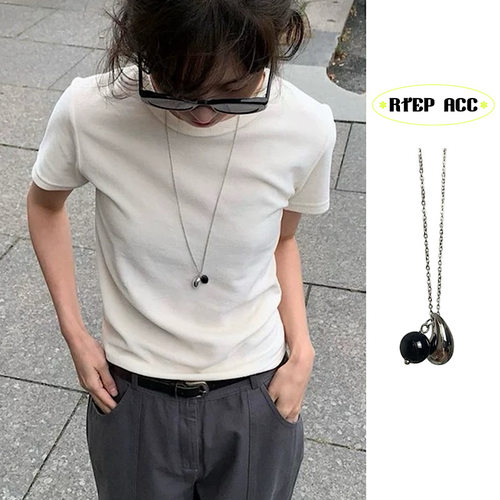 韩国博主同款ins黑白色水滴项链