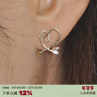 RTEP 爱心之箭*自制通体925纯银耳钉小众款ins不规则耳环百搭耳饰