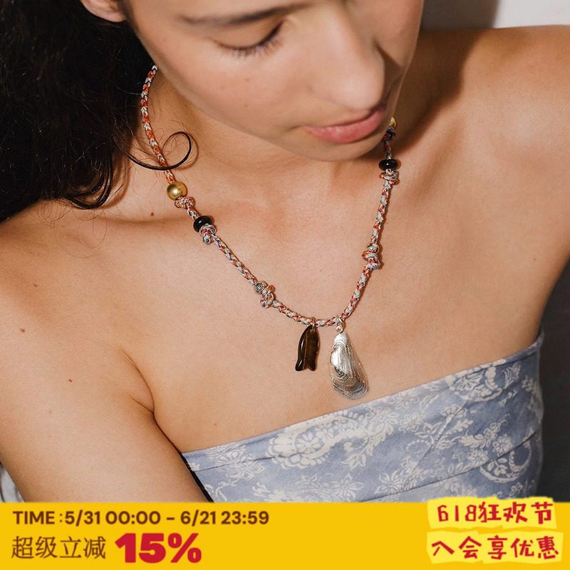 RTEP 梦采海贝*彩色小鱼贝壳部落风项链虎眼石天然水晶编绳锁骨链
