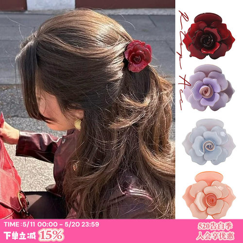 法式小众rose玫瑰立体抓夹