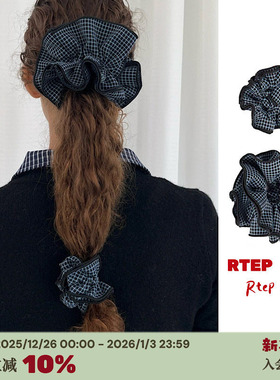 RTEP高版本goodsquish赵露思同款蓝格子学院四层花边大肠发圈发绳