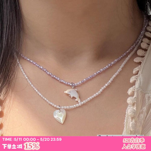 千禧海豚爱心~贝母水晶少女项链