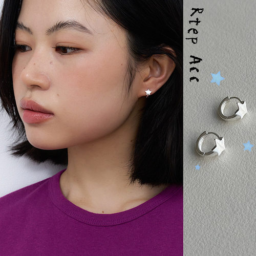 自制拉丝五角星镀925银耳扣