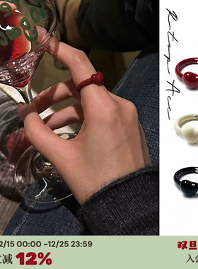 爱心珐琅戒指*戚薇同款安可拉红