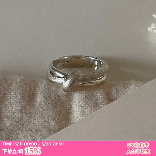 韩国ins结绳镀925银双层精致戒指