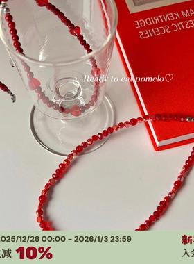 韩国blingbling红色水晶爱心项链